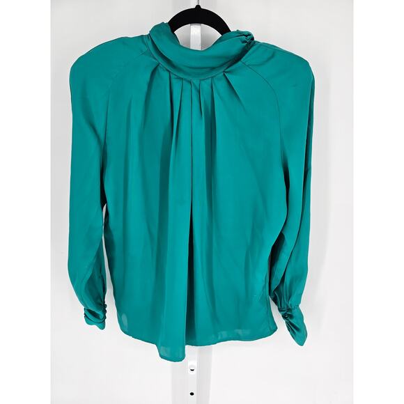 VTG Worthington Women's Polyester Teal High Neck Isabela Satin Blouse Size 12 - Picture 1 of 5